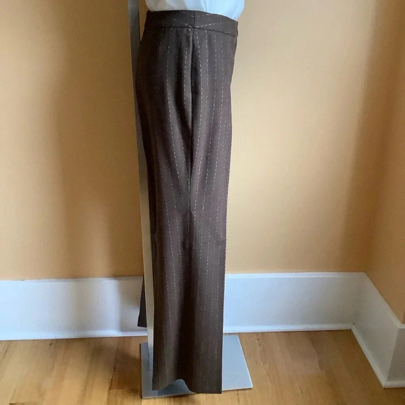 VINTAGE Brown Pinstripe Wool Tailored Pants Size 8 - Picture 3 of 11
